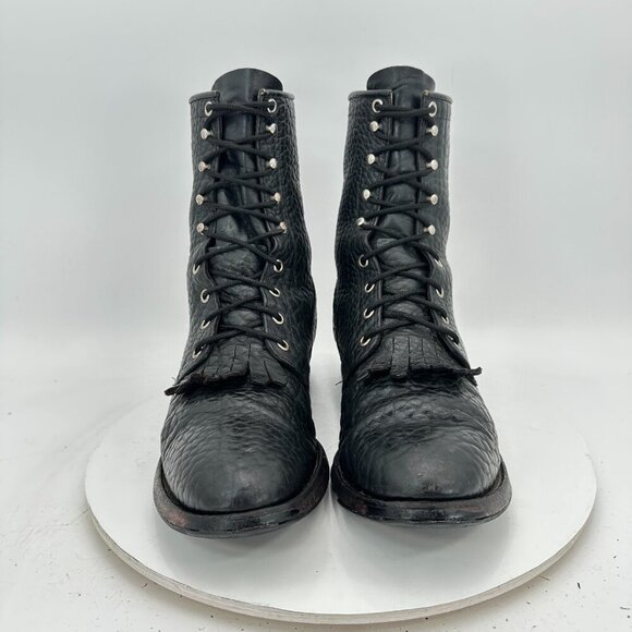 Justin 522 Bullhide Men 10 B Pebbled Black Leather Tassel Western Lacer Boot main image 8